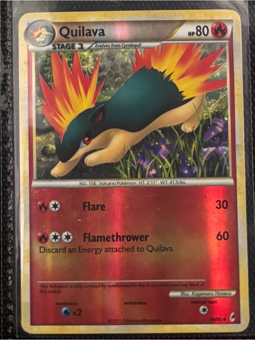Reverse holo Quilava Pokémon Holo Rare Card - Red & Yellow Flames